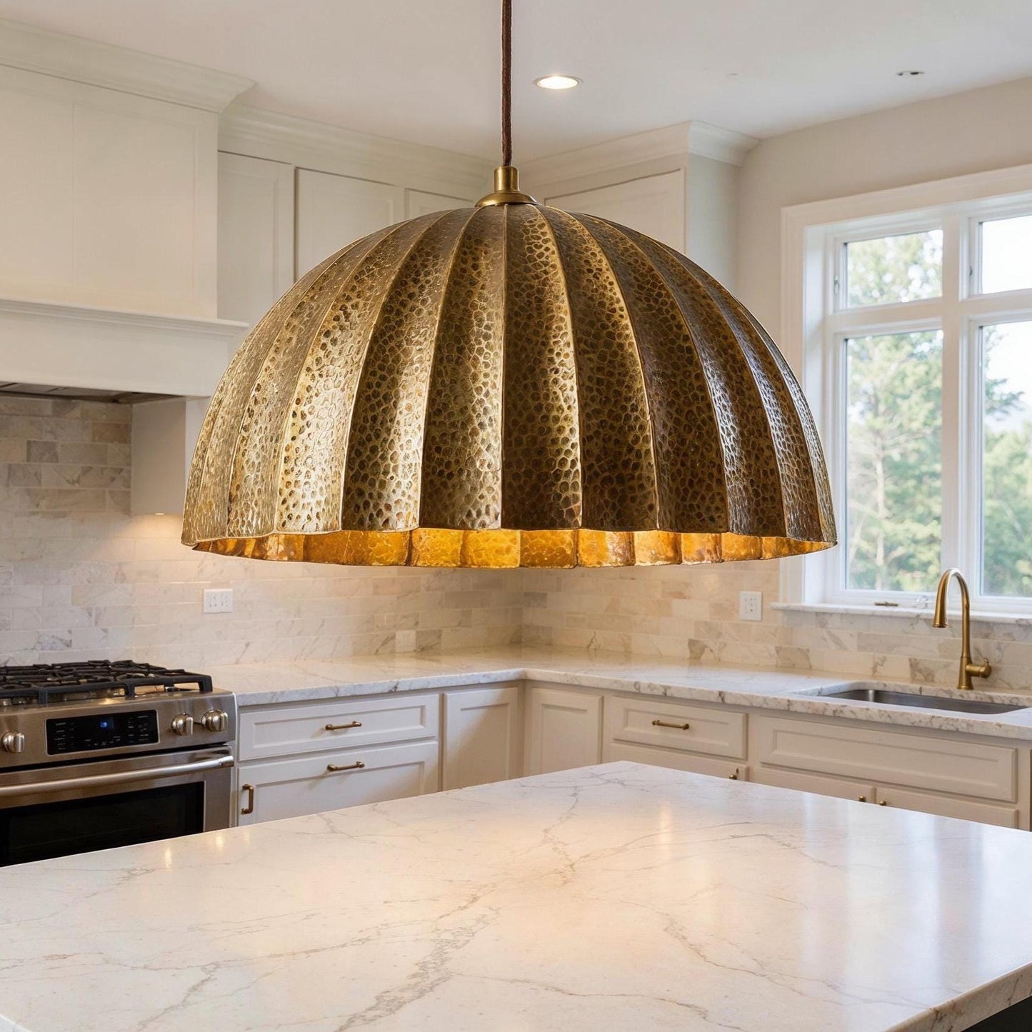 Handmade Hammered Brass Dome Pendant Light - Moroccan Artisan Lighting