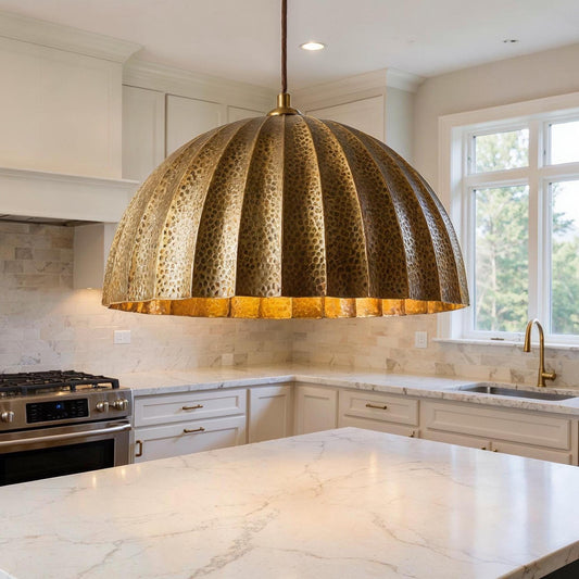 Handmade Hammered Brass Dome Pendant Light - Moroccan Artisan Lighting