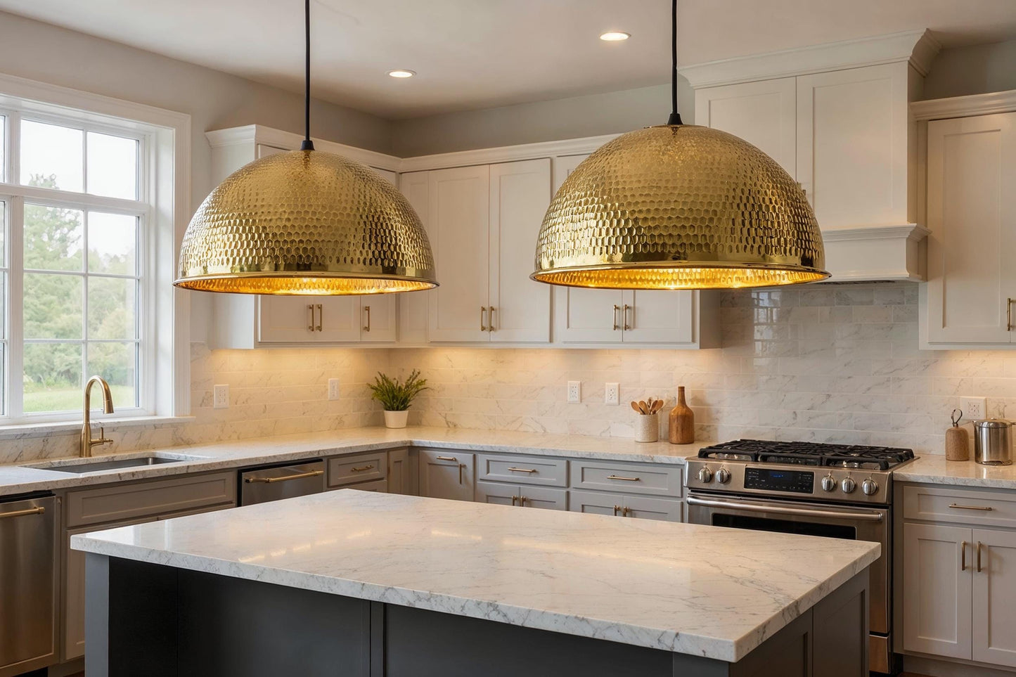 Handmade Brass Dome Pendant Light: Moroccan Modern Ceiling Lamp