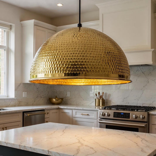 Handmade Brass Dome Pendant Light: Moroccan Modern Ceiling Lamp