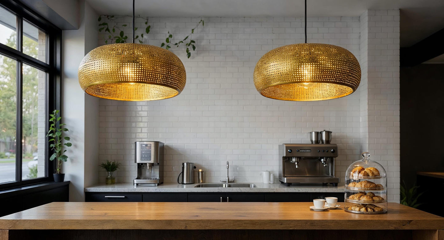 Handmade Moroccan Brass Pendant Light: Dome Ceiling Lamp, Kitchen Island Lighting