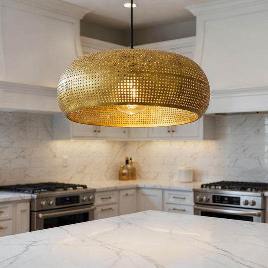 Handmade Moroccan Brass Pendant Light: Dome Ceiling Lamp, Kitchen Island Lighting