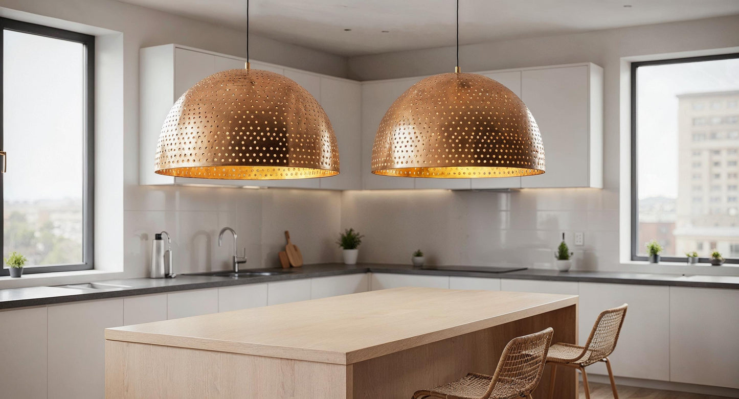 Handmade Copper Dome Pendant Light: Moroccan Kitchen Island Lighting