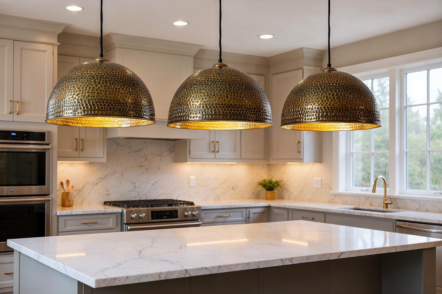 Hand Hammered Brass Dome Pendant Light: Moroccan Farmhouse Lighting