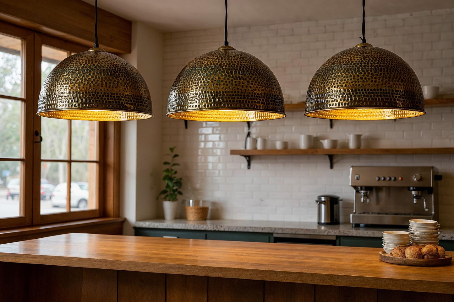 Hand Hammered Brass Dome Pendant Light: Moroccan Farmhouse Lighting