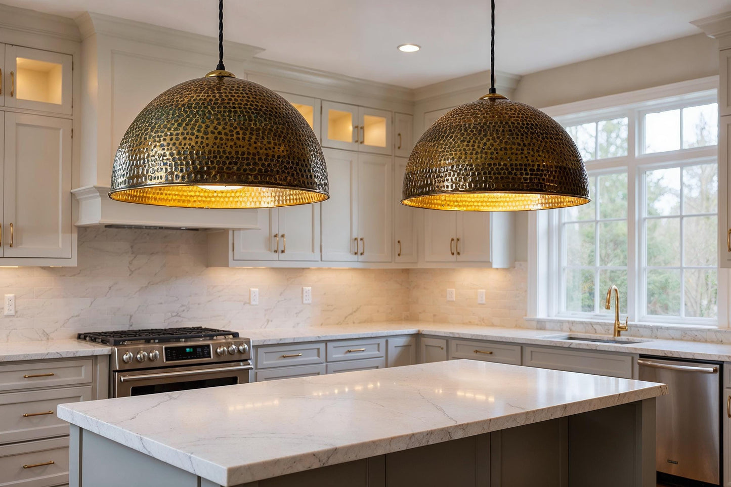 Hand Hammered Brass Dome Pendant Light: Moroccan Farmhouse Lighting