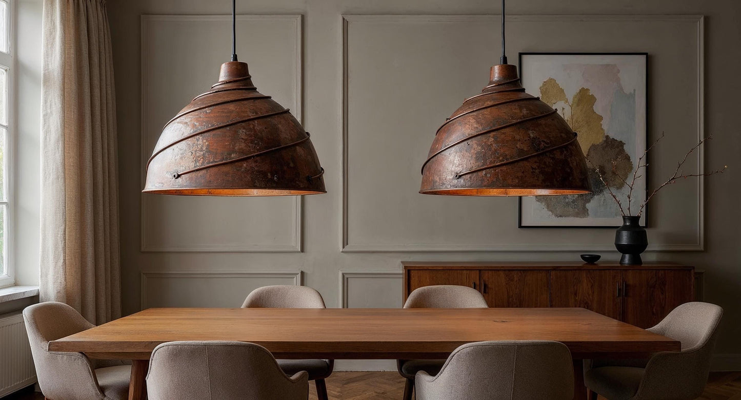 Handmade Copper Dome Pendant Light: Twisted Wire, Farmhouse Lighting