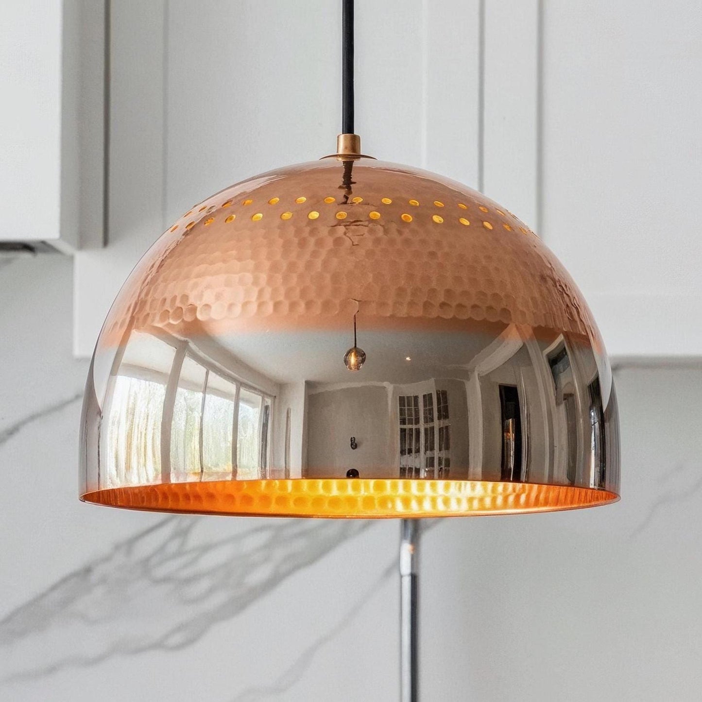 Handcrafted Hammered Copper Pendant Light: Moroccan Brass Interior Lighting