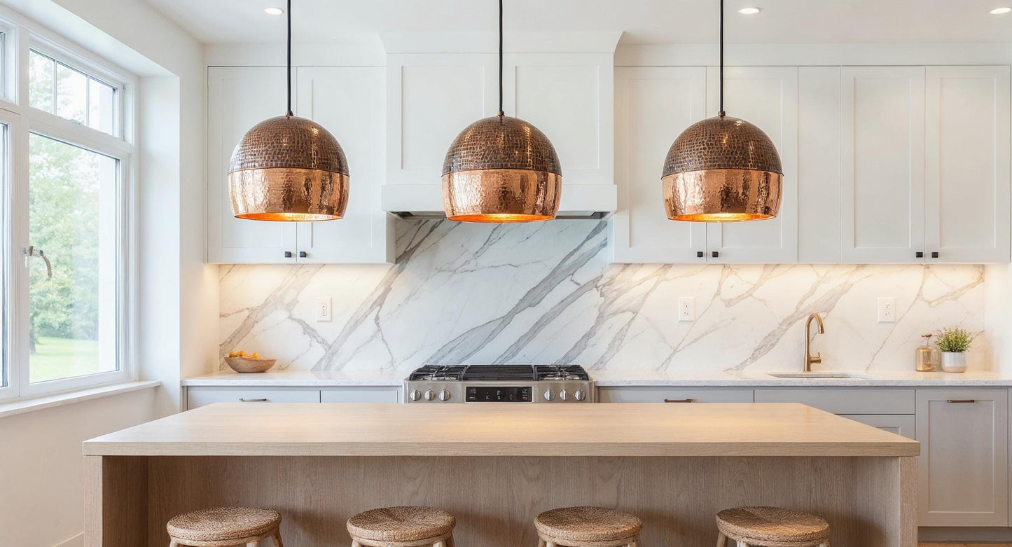 Hammered Copper Dome Pendant Light: Handmade Moroccan Brass Ceiling Lamp