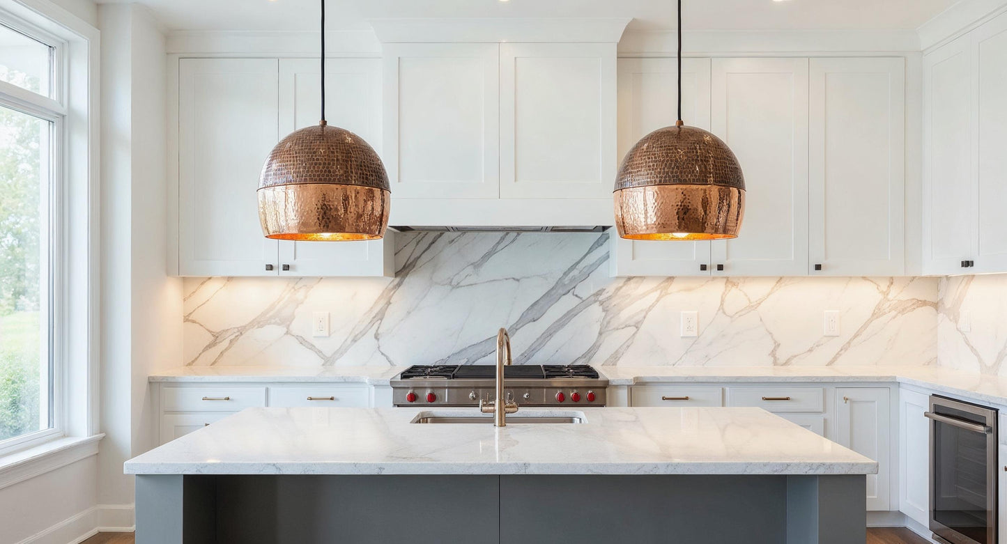 Hammered Copper Dome Pendant Light: Handmade Moroccan Brass Ceiling Lamp