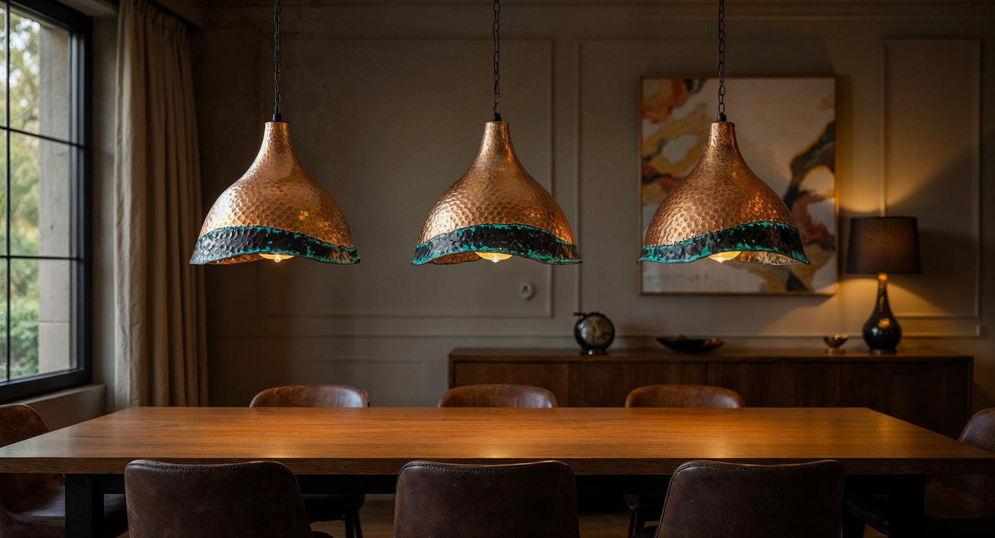 Hand Hammered Copper Pendant Light: Moroccan Kitchen Island Lighting