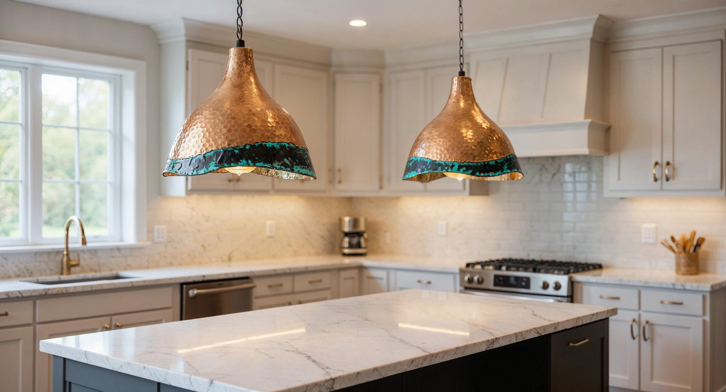 Hand Hammered Copper Pendant Light: Moroccan Kitchen Island Lighting