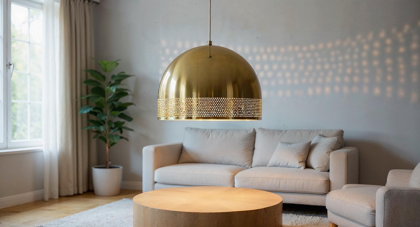 Handmade Brass Dome Pendant Light: Moroccan Minimalist Ceiling Lamp