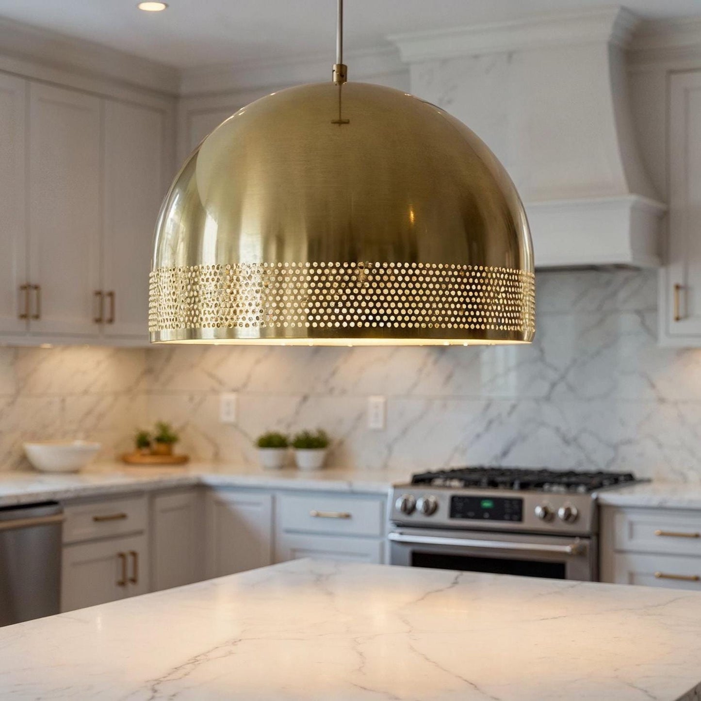 Handmade Brass Dome Pendant Light: Moroccan Minimalist Ceiling Lamp