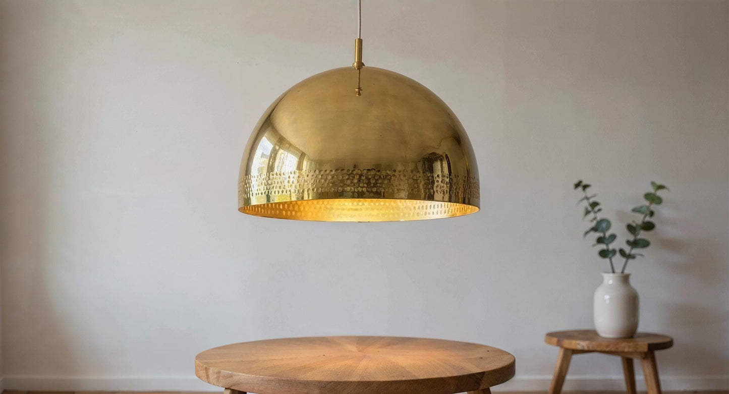 Large Brass Dome Pendant Lamp: Moroccan Perforated Ceiling Light
