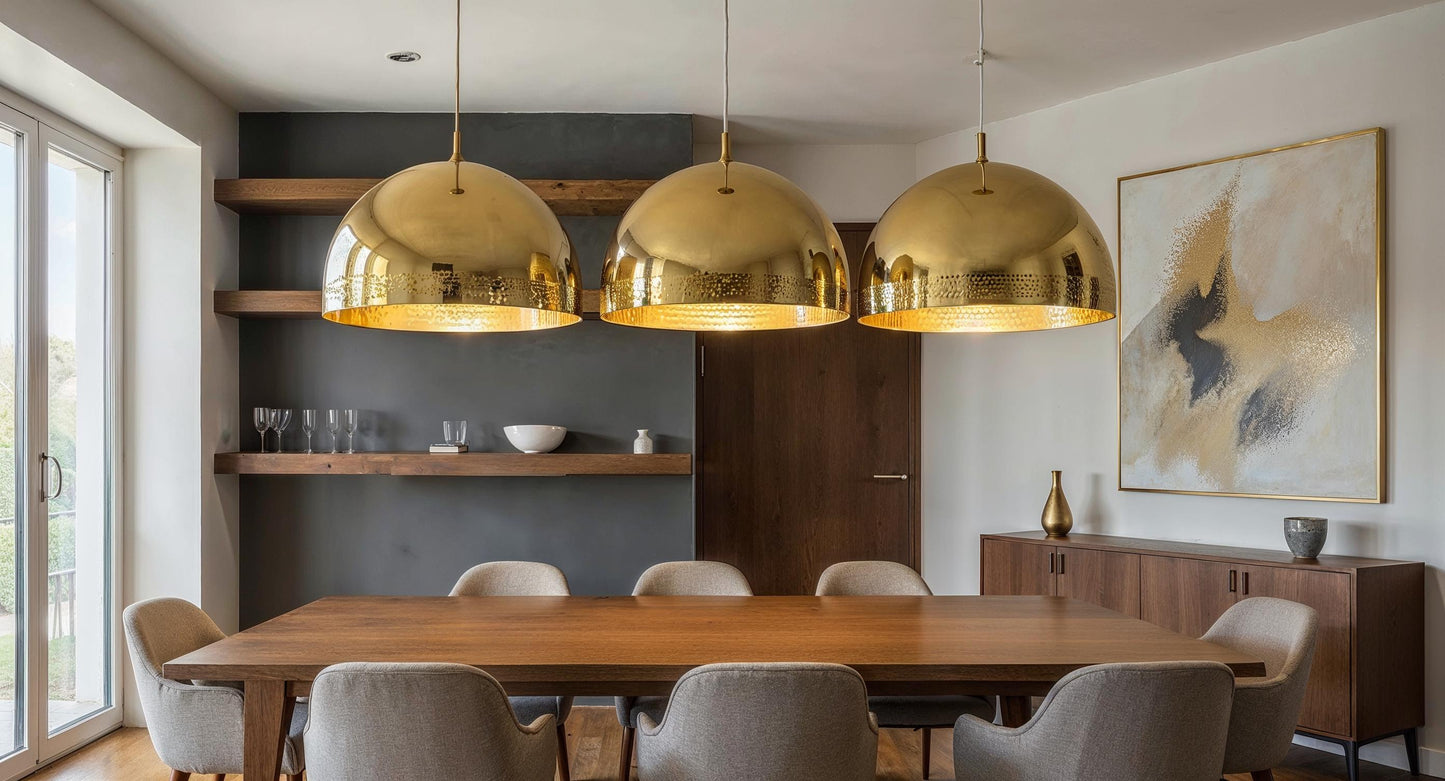 Large Brass Dome Pendant Lamp: Moroccan Perforated Ceiling Light