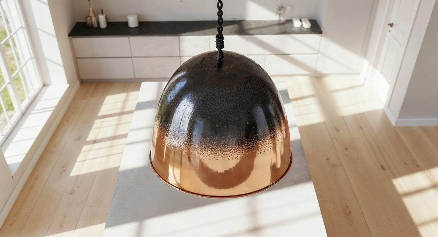 Handmade Black Copper Dome Pendant Light: Moroccan Kitchen Island Lighting