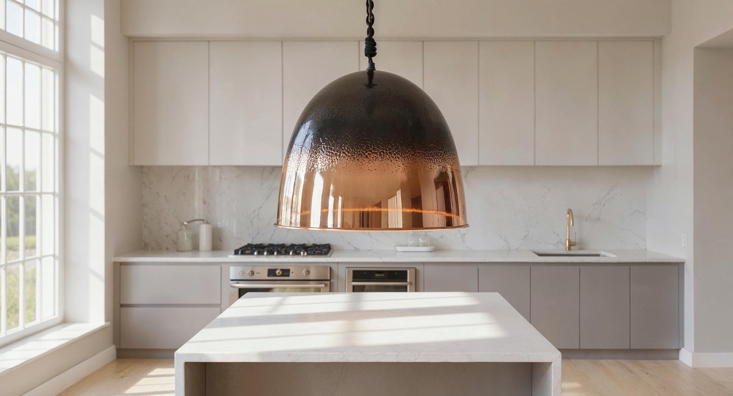 Handmade Black Copper Dome Pendant Light: Moroccan Kitchen Island Lighting