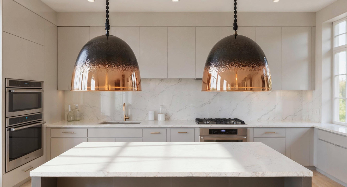 Handmade Black Copper Dome Pendant Light: Moroccan Kitchen Island Lighting