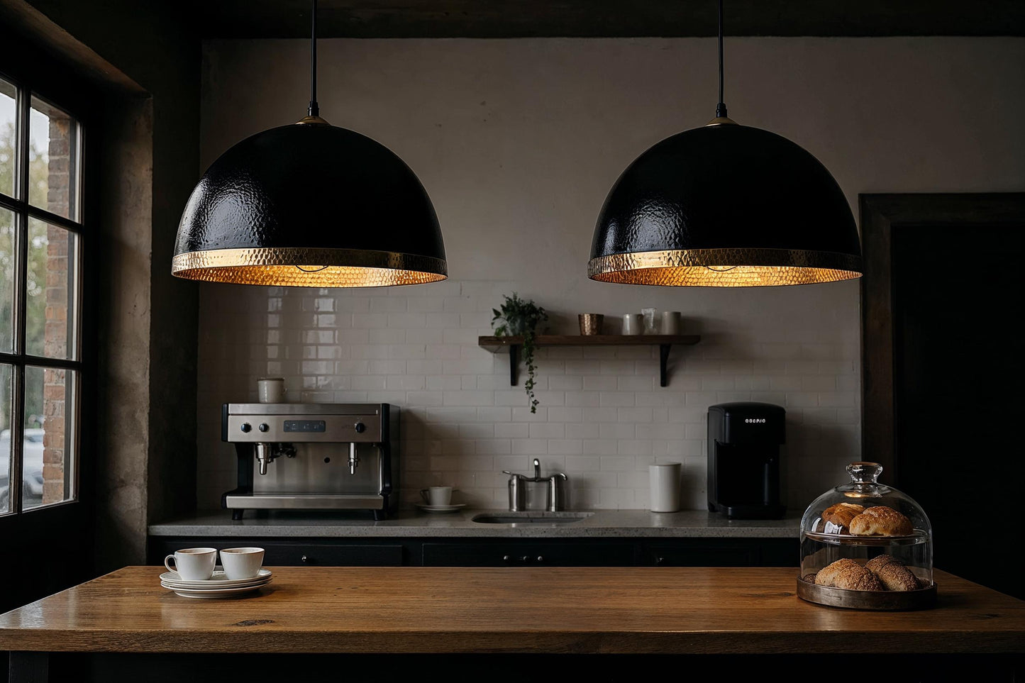 Handmade Black Dome Pendant Light: Hammered Copper, Moroccan Style