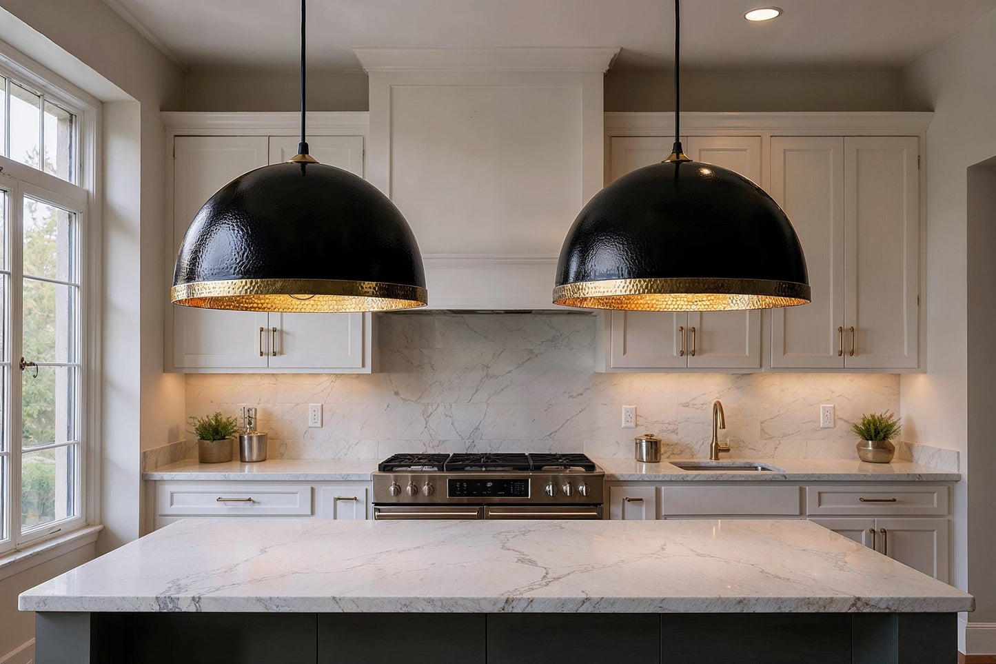 Handmade Black Dome Pendant Light: Hammered Copper, Moroccan Style