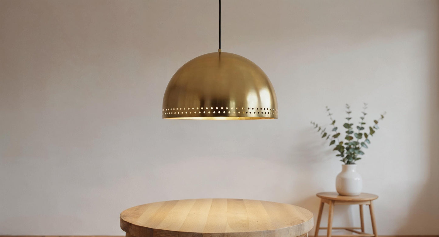 Handmade Moroccan Brass Dome Pendant Light - Perforated Shade