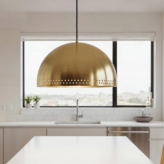 Handmade Moroccan Brass Dome Pendant Light - Perforated Shade