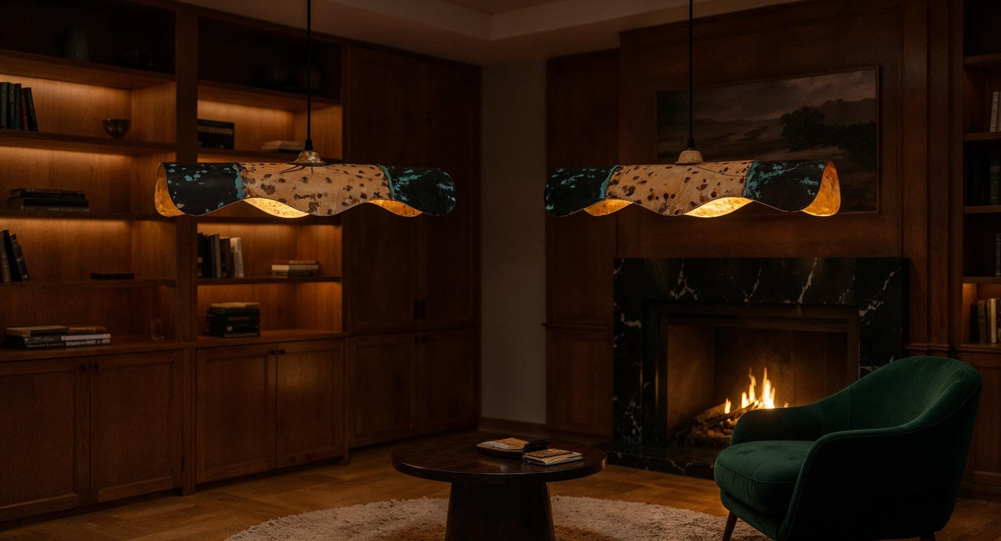 Handmade Wavy Copper Pendant Light - Black Patina Modern Rustic Lighting