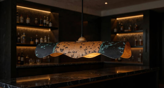 Handmade Wavy Copper Pendant Light - Black Patina Modern Rustic Lighting