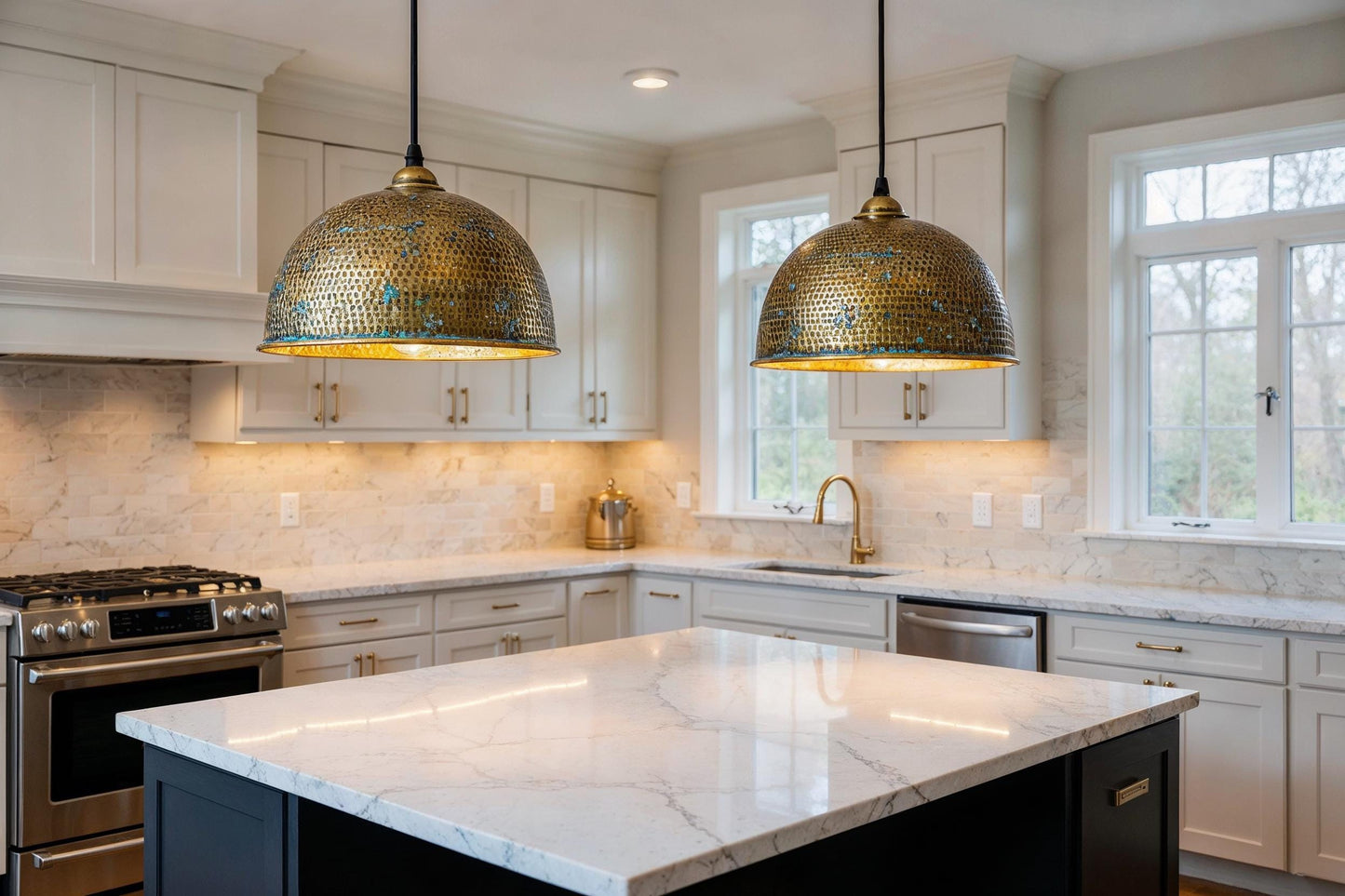 Handcrafted Hammered Copper Dome Pendant Light – Modern Moroccan Kitchen Island Lighting – Brass Interior Lamp