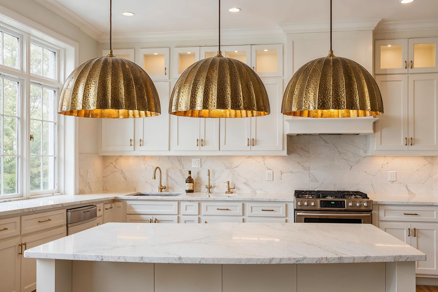 Handmade Hammered Brass Dome Pendant Light - Moroccan Artisan Lighting