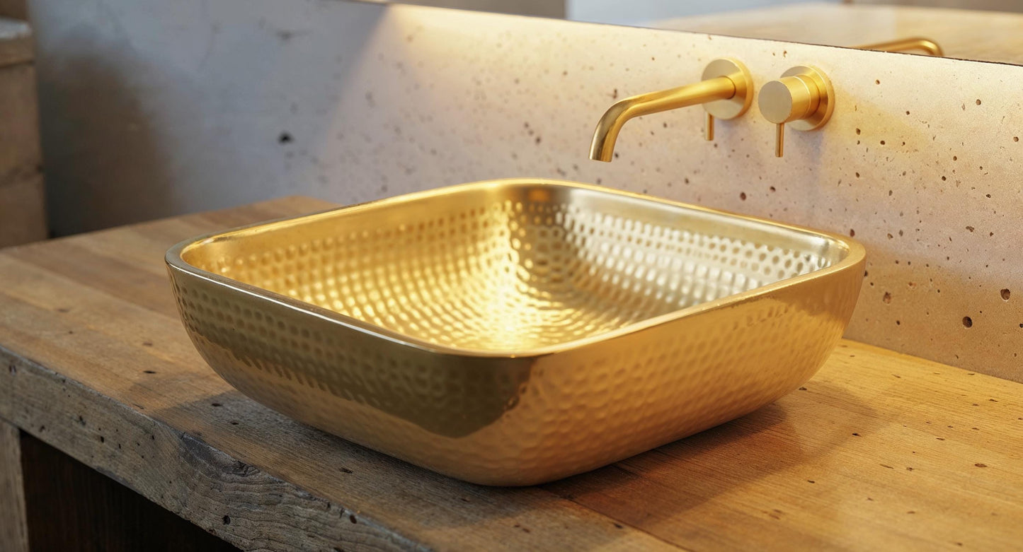 Hand Hammered Brass Sink: Square Moroccan Vessel Bathroom Basin