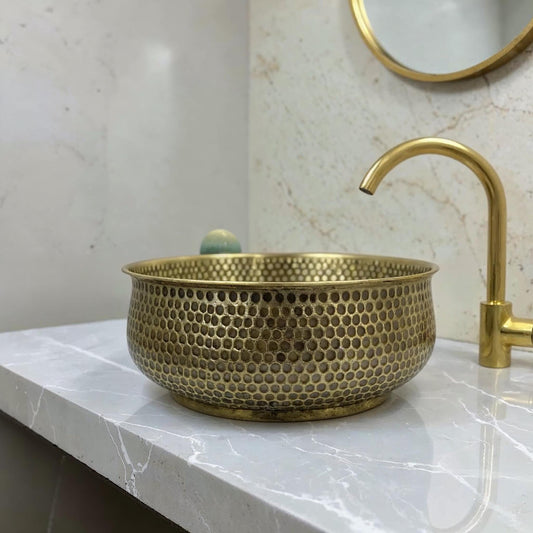 Handmade Moroccan Brass Sink: Honeycomb Vessel Bathroom Basin