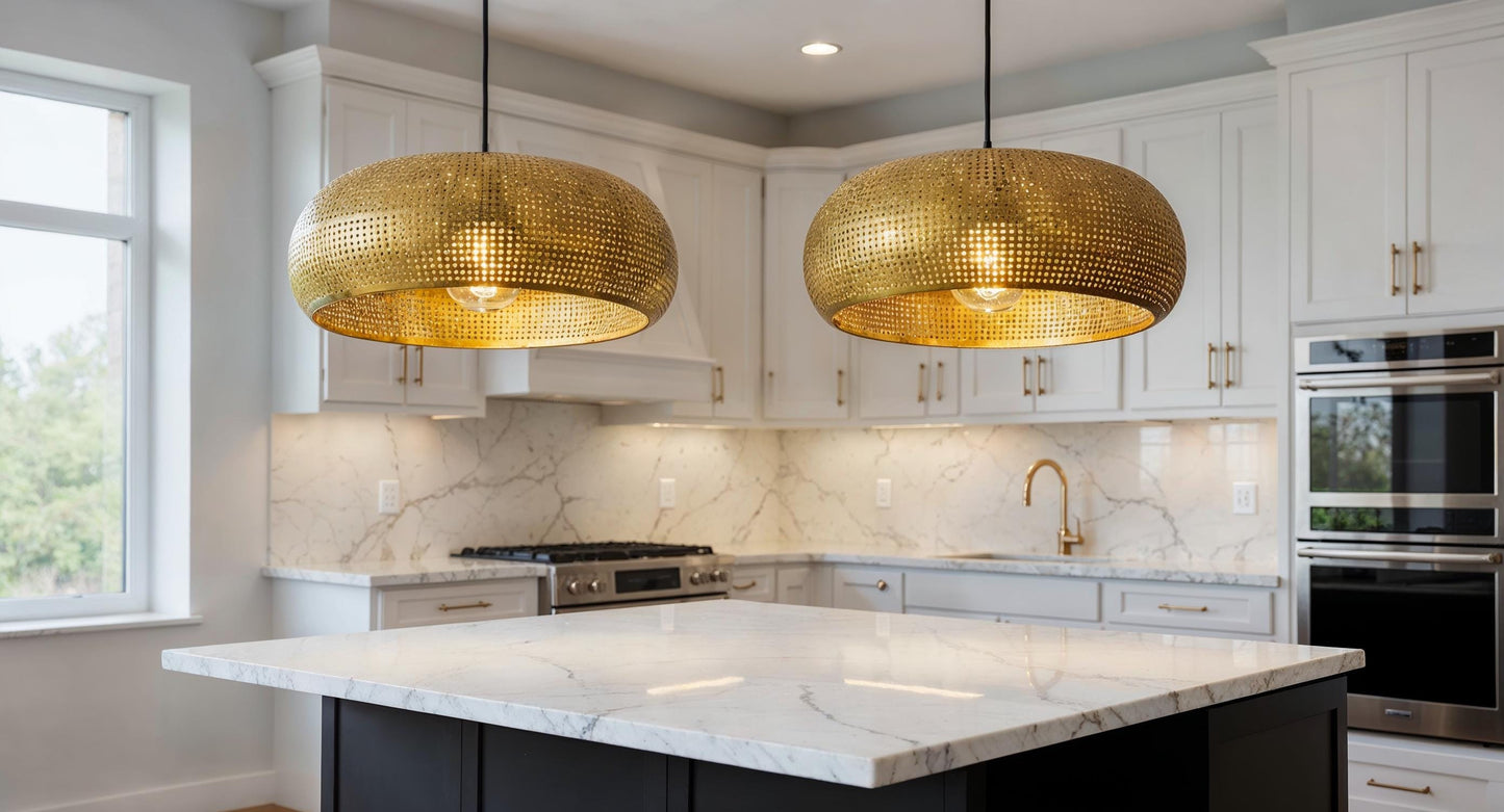 Handmade Moroccan Brass Pendant Light: Dome Ceiling Lamp, Kitchen Island Lighting