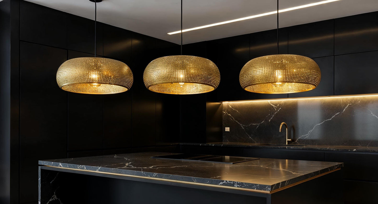 Handmade Moroccan Brass Pendant Light: Dome Ceiling Lamp, Kitchen Island Lighting