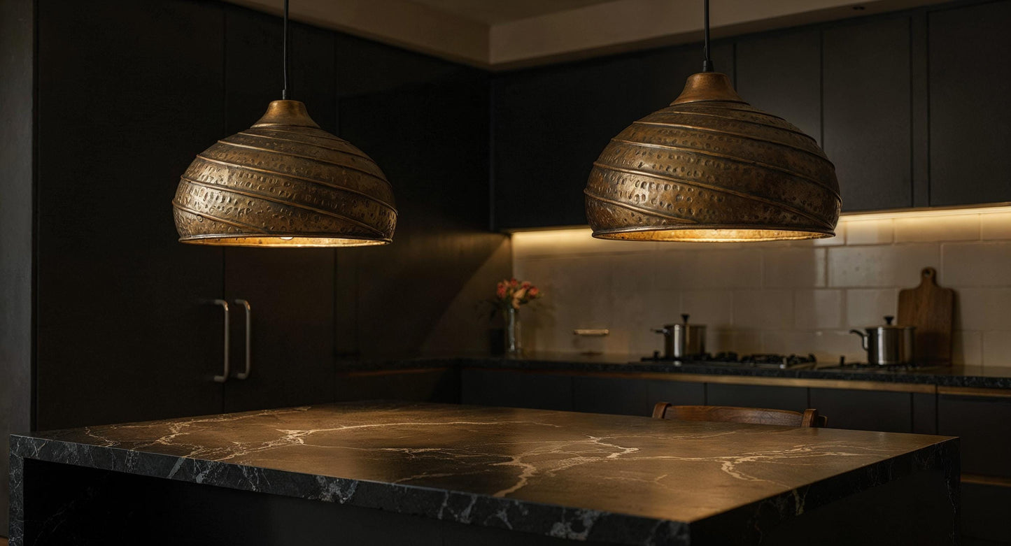 Handmade Hammered Copper Pendant Light: Moroccan Brass Interior Lighting