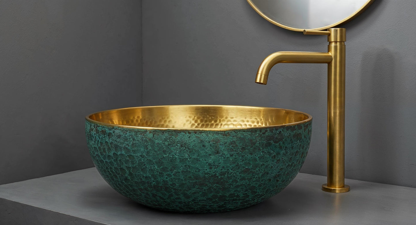 Handmade Hammered Brass & Patina Sink – Unique Moroccan Vessel Basin
