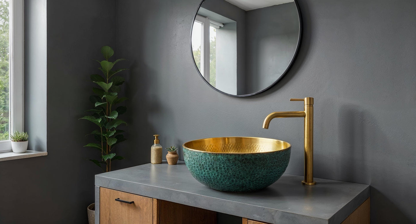 Handmade Hammered Brass & Patina Sink – Unique Moroccan Vessel Basin