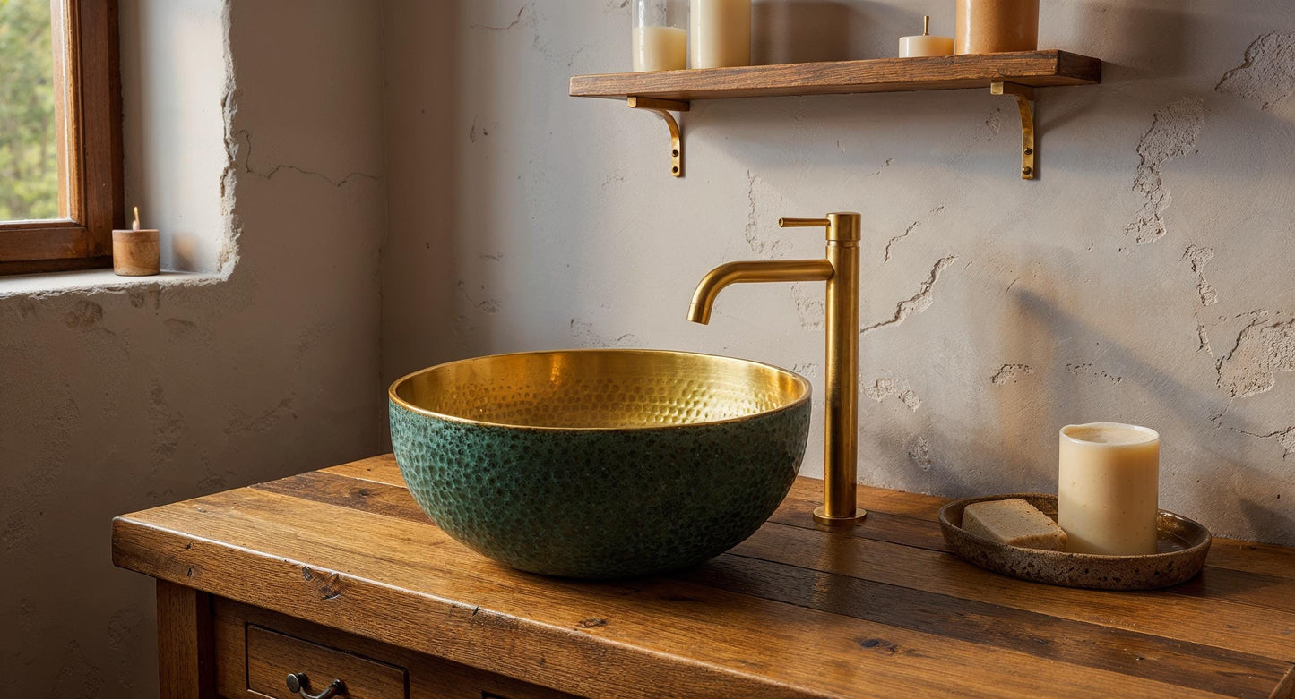 Handmade Hammered Brass & Patina Sink – Unique Moroccan Vessel Basin
