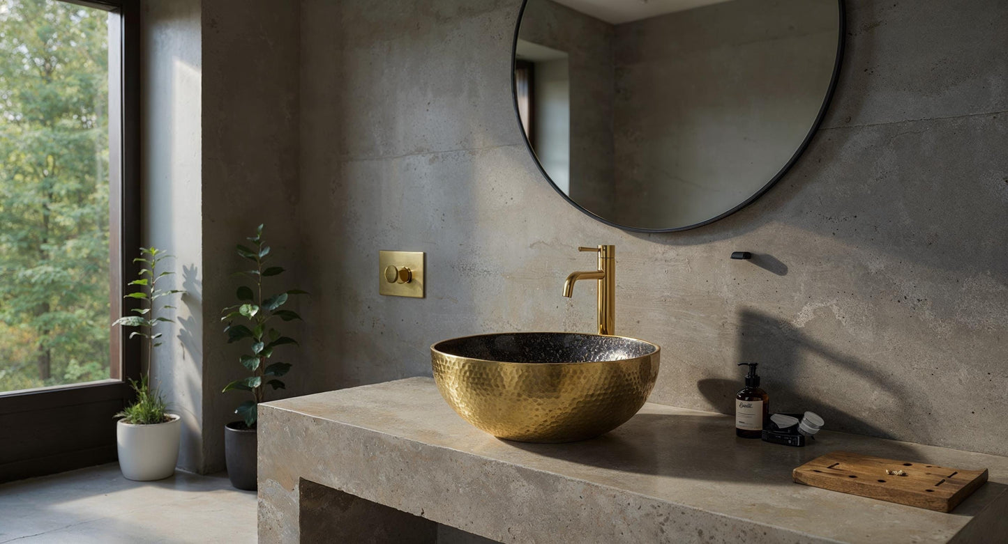 Handmade Hammered Brass Vessel Sink: Black Patina, Polished Rim