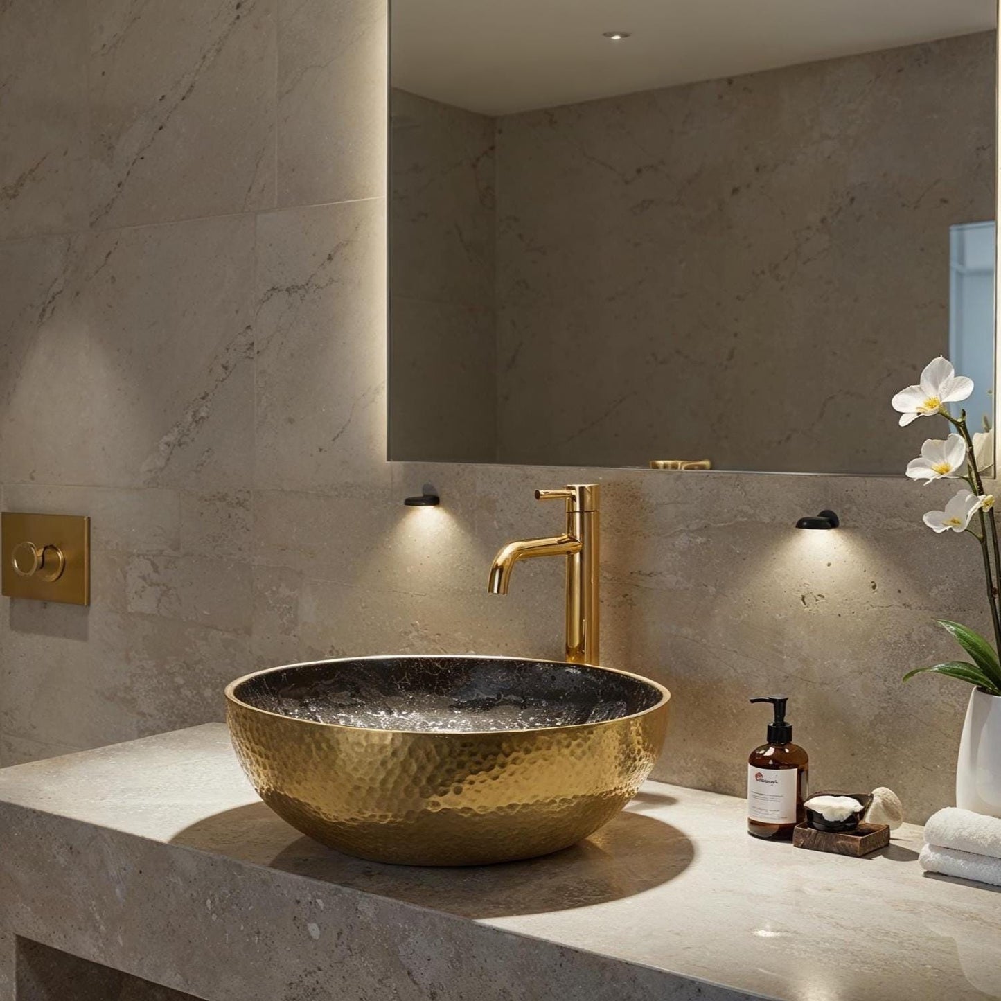 Handmade Hammered Brass Vessel Sink: Black Patina, Polished Rim