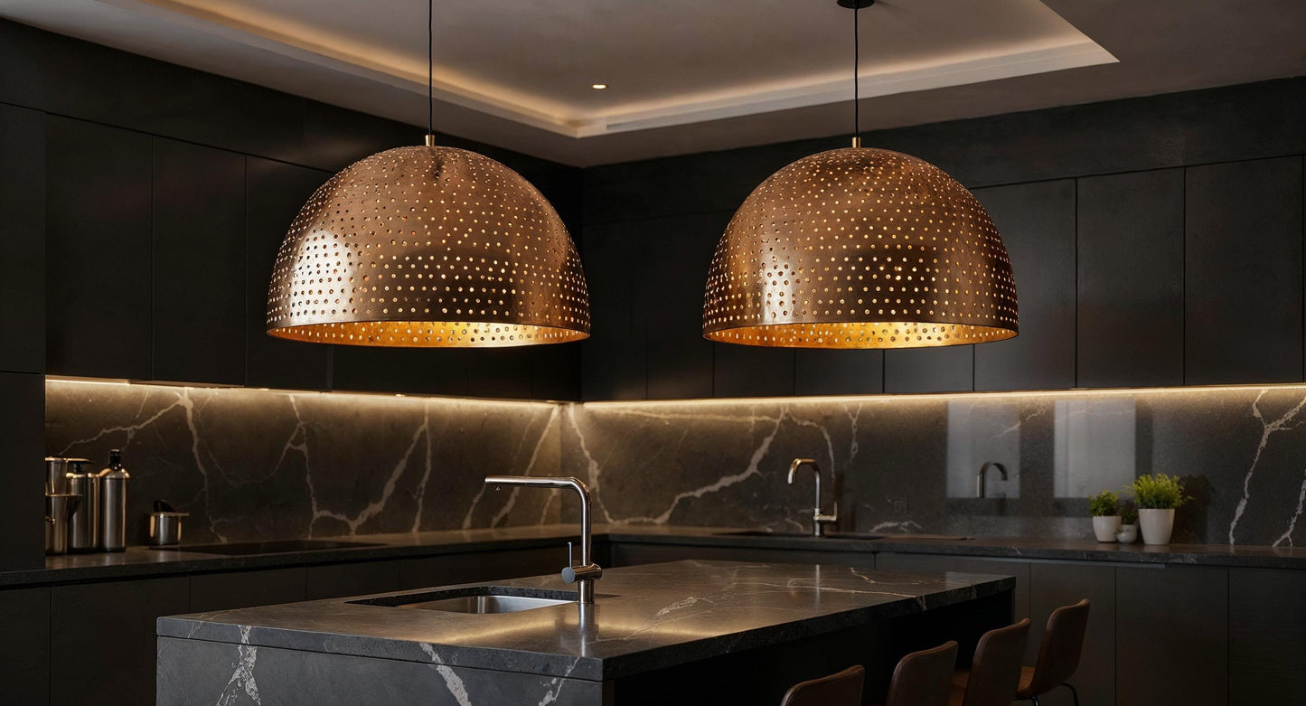 Handmade Copper Dome Pendant Light: Moroccan Kitchen Island Lighting