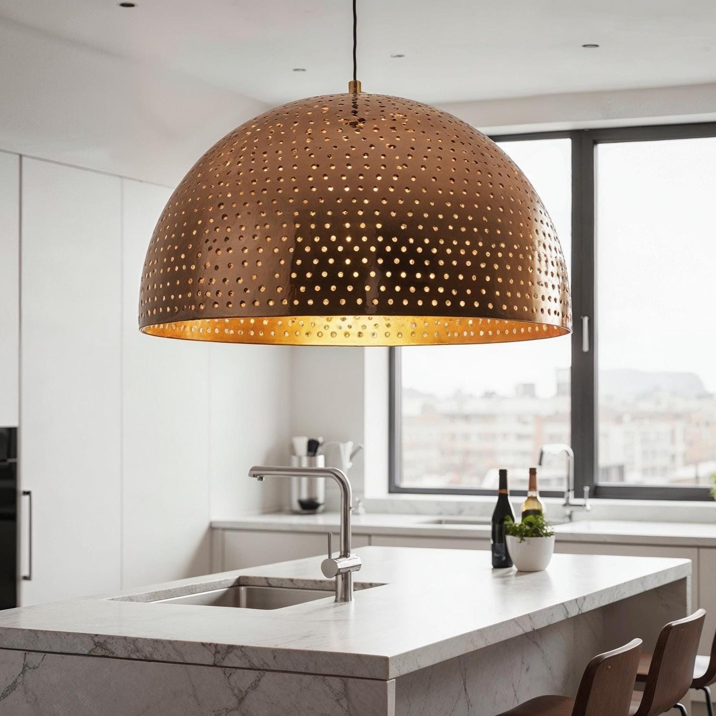Handmade Copper Dome Pendant Light: Moroccan Kitchen Island Lighting
