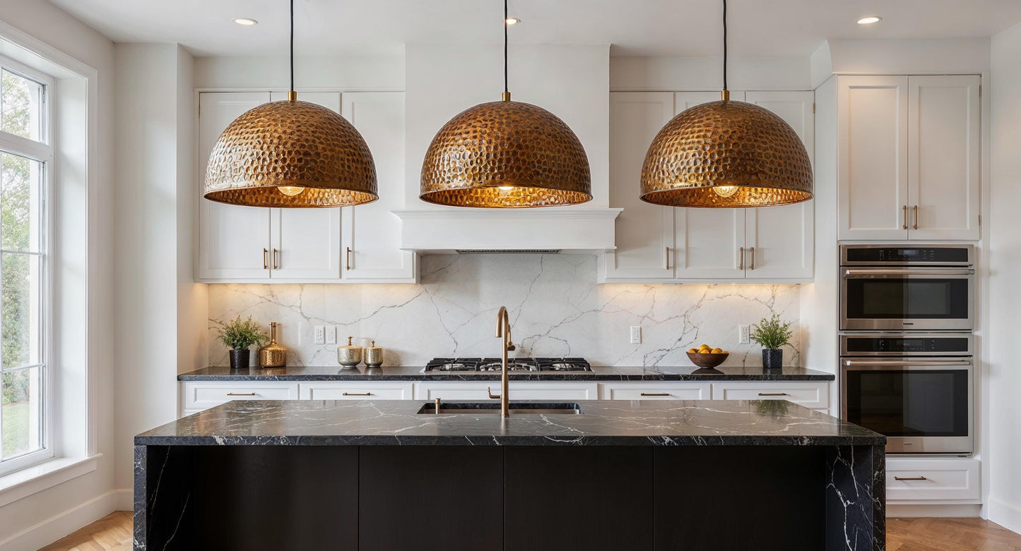 Hand Hammered Copper Pendant Light: Moroccan Brass Dome Lamp