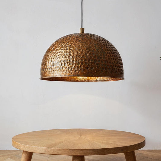 Hand Hammered Copper Pendant Light: Moroccan Brass Dome Lamp