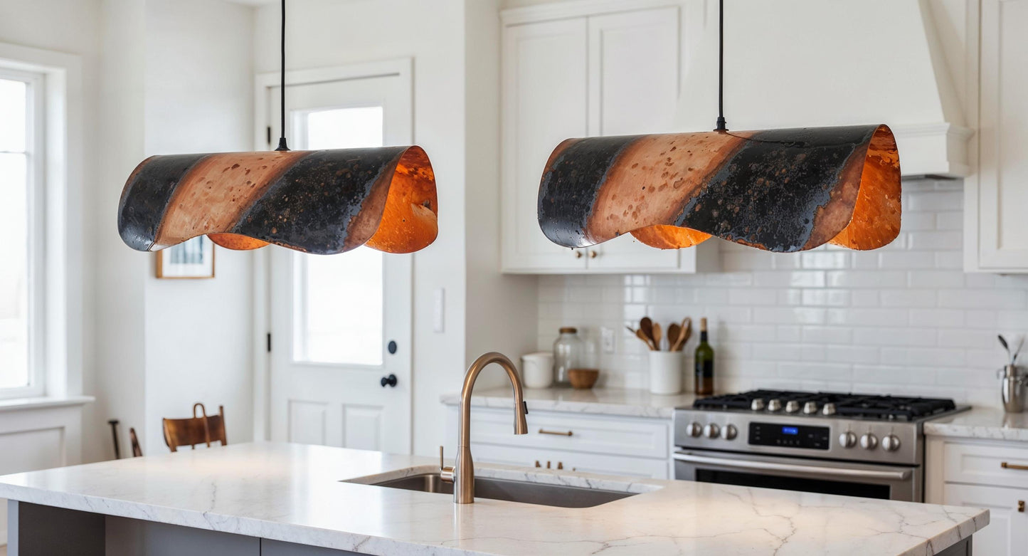 Handmade Wavy Copper Pendant Light - Modern Minimalist Moroccan Lighting