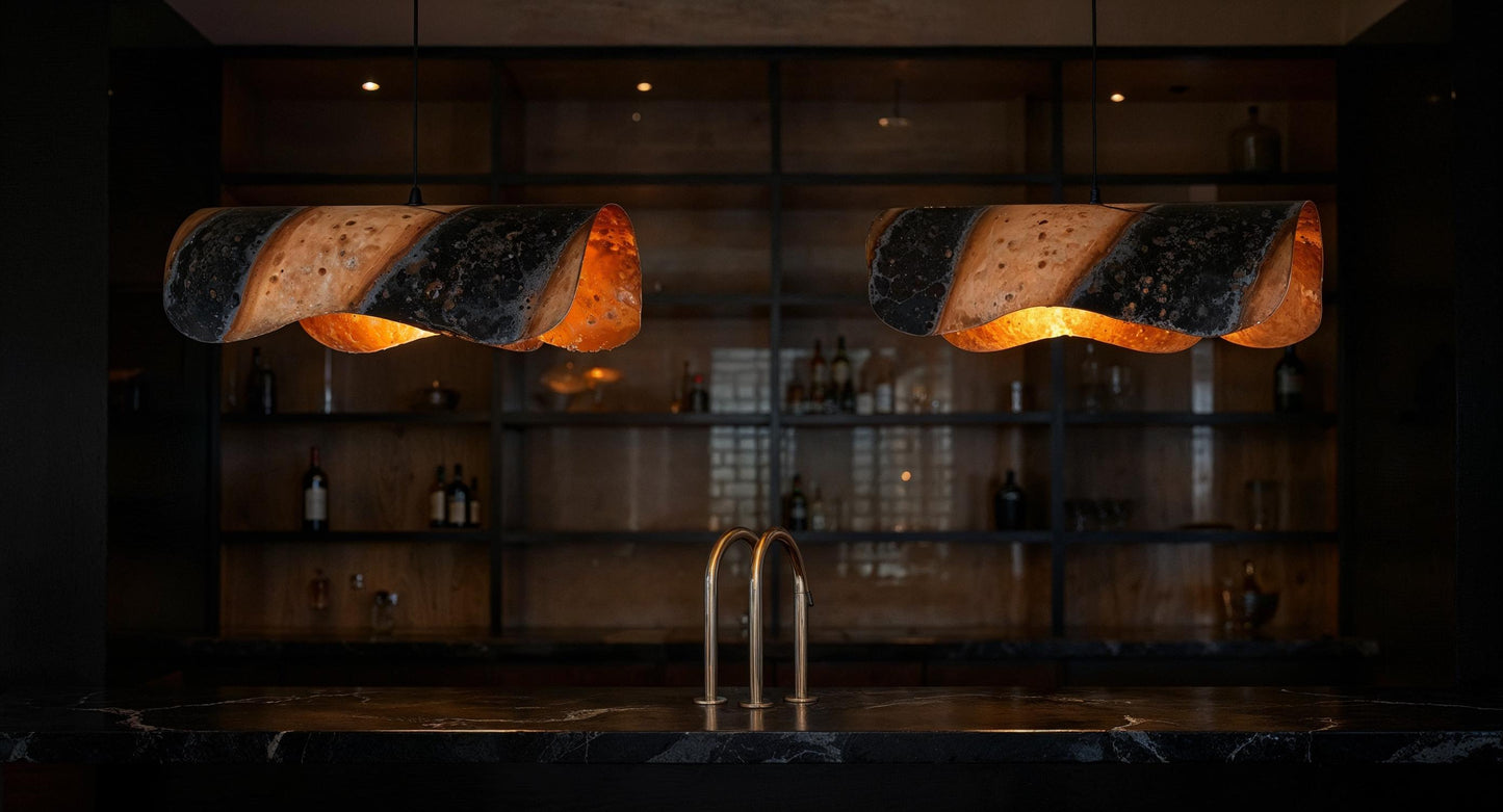 Handmade Wavy Copper Pendant Light - Modern Minimalist Moroccan Lighting