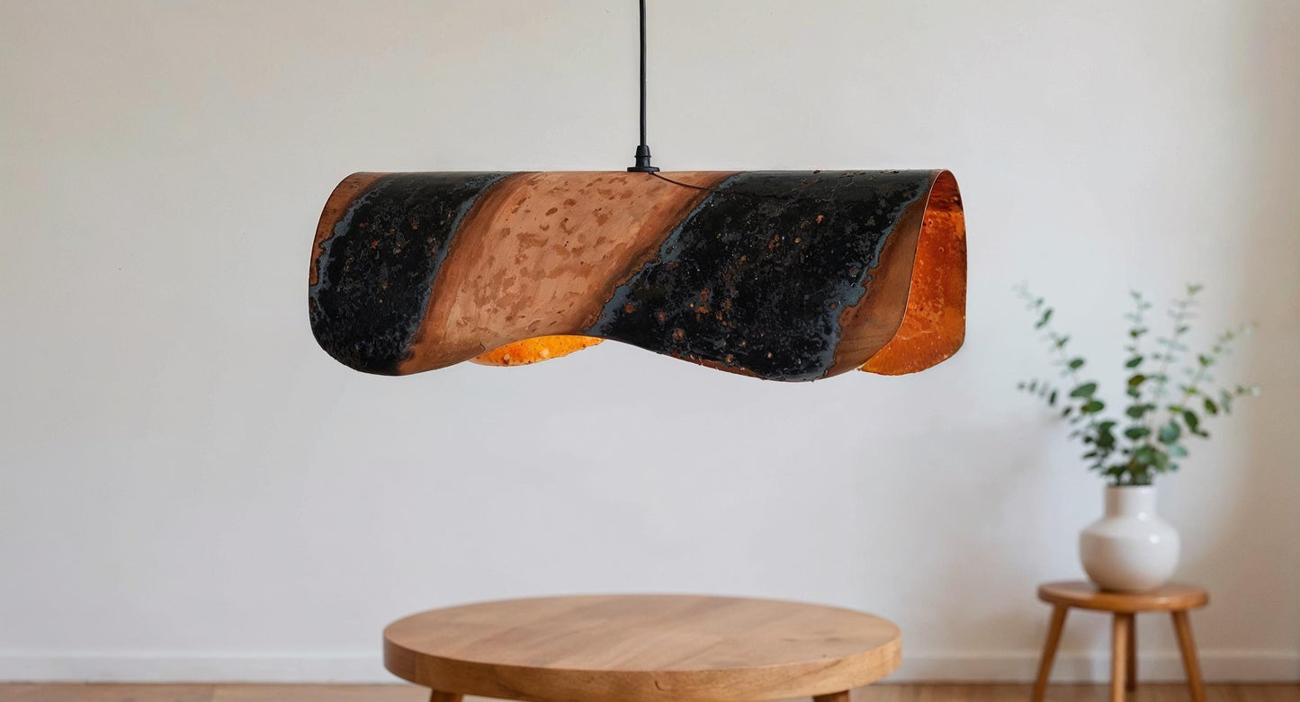 Handmade Wavy Copper Pendant Light - Modern Minimalist Moroccan Lighting