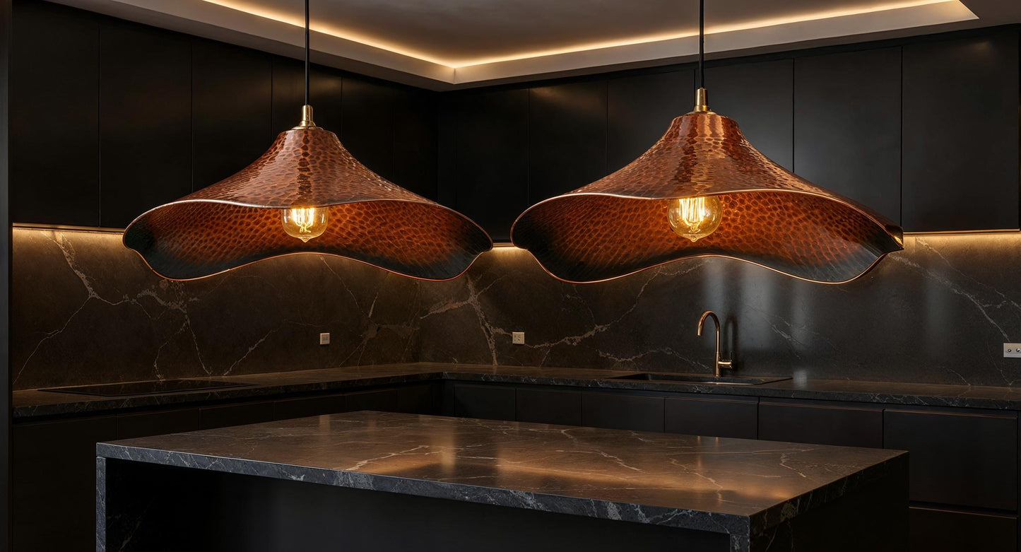 Handmade Wavy Copper Pendant Light: Moroccan Farmhouse Lighting
