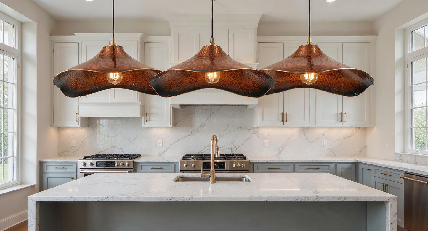 Handmade Wavy Copper Pendant Light: Moroccan Farmhouse Lighting